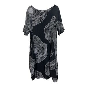 T By Transparente Dress sz‎ 3 LG Lagenlook Black Linen Midi Pockets swirl print